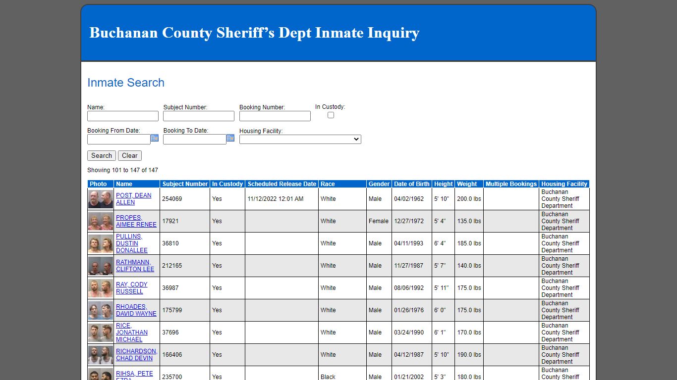 Inmate Search - Buchanan County, Missouri